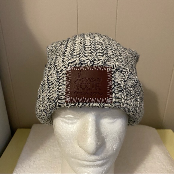 Love your melon navy and white slouch beanie hat with removable Pom Pom - Picture 3 of 6